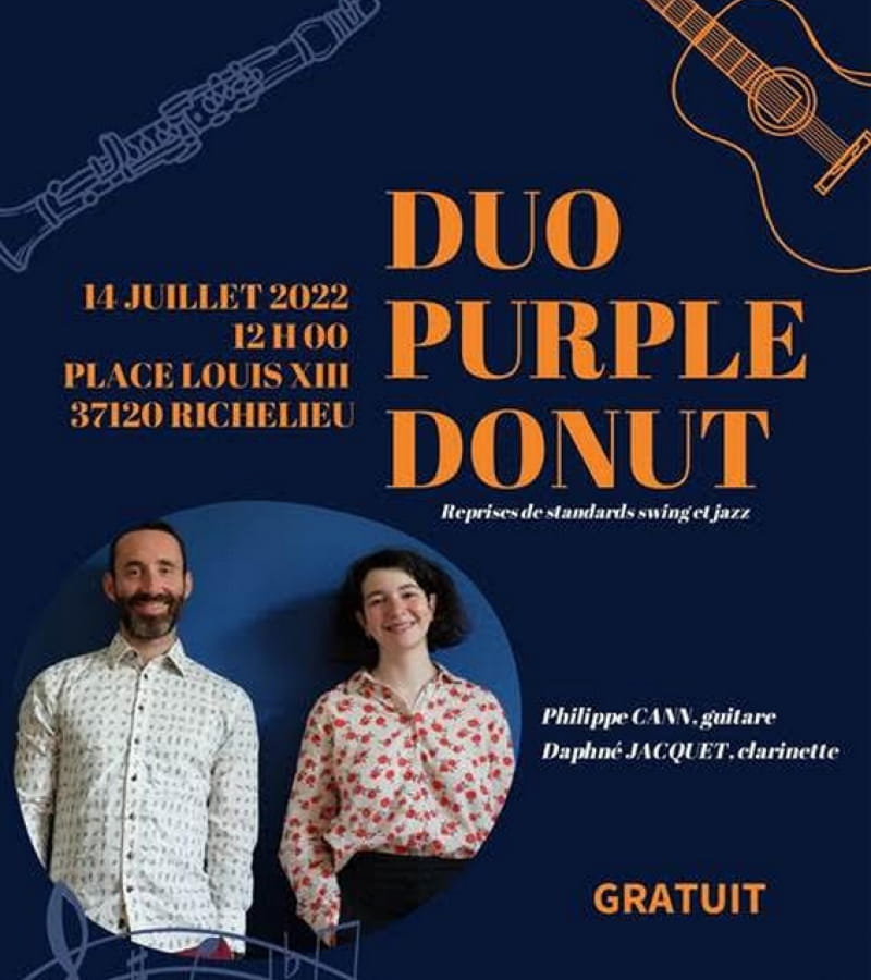 Concert Kiosque Richelieu Duo Purple Donut 14 juillet 2022