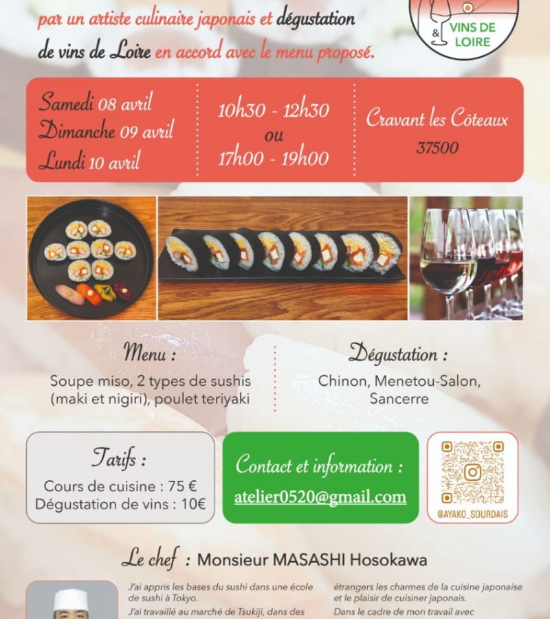 Avril 8-9-10 - Cours cuisine japonaise à Cravant